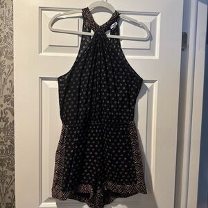 Splendid Black and Pink Patterned Halter Romper